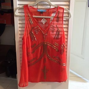 Red/coral beaded blouse. M